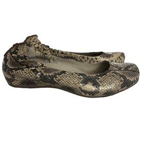 EARTHIES Snakeskin Print Leather Ballet Style Shoes with Hidden 1” Wedge